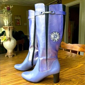 Hand painted metallic purple daisy boots
